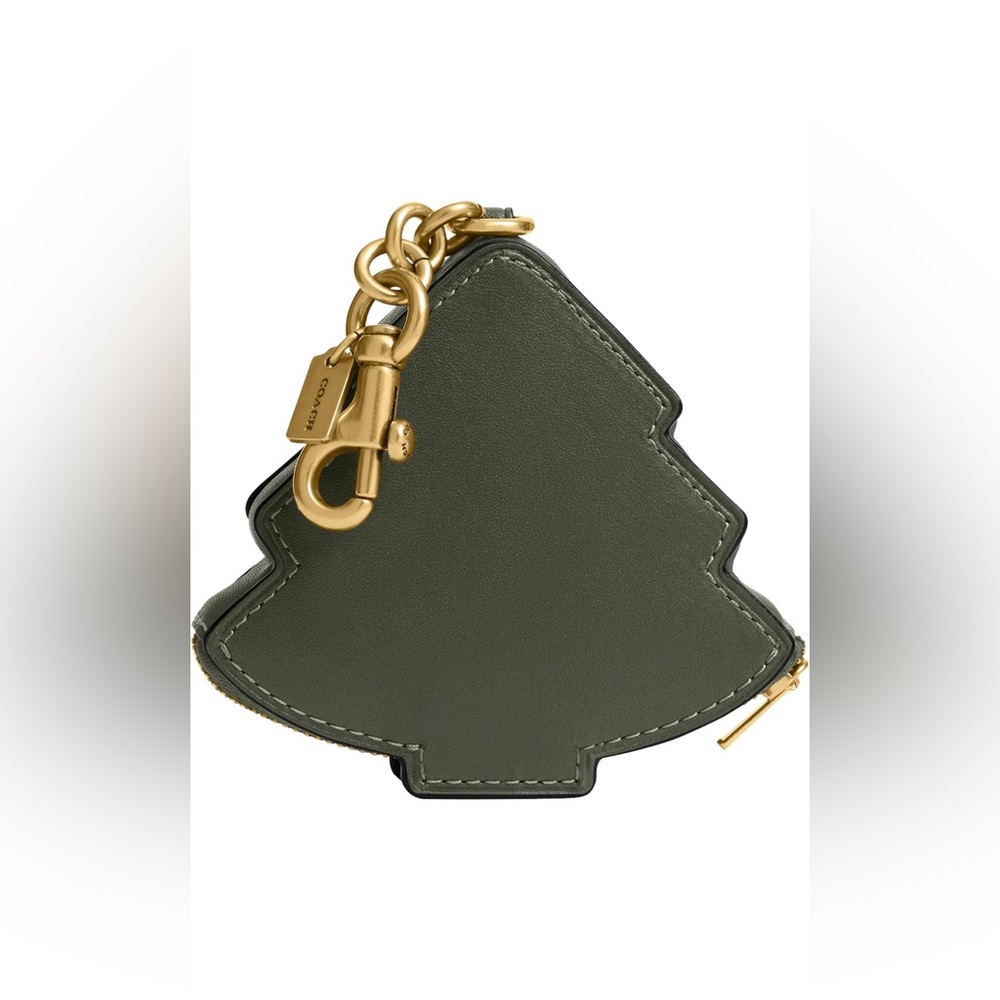 NWT Coach Leather Tree Coin Purse Green Gold
